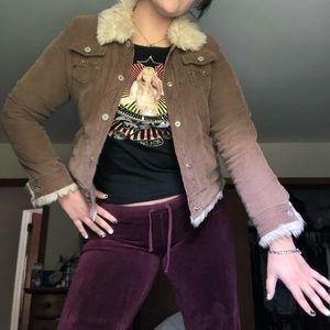 Limited Too faux fur trim corduroy jacket, Y2k does 70s